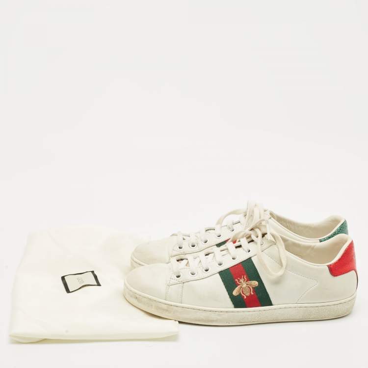 مملوكة مسبقًا Gucci White Leather Ace Bee Embroidered Low Top Sneakers Size 38