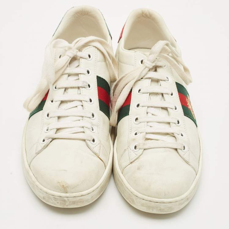 مملوكة مسبقًا Gucci White Leather Ace Bee Embroidered Low Top Sneakers Size 38