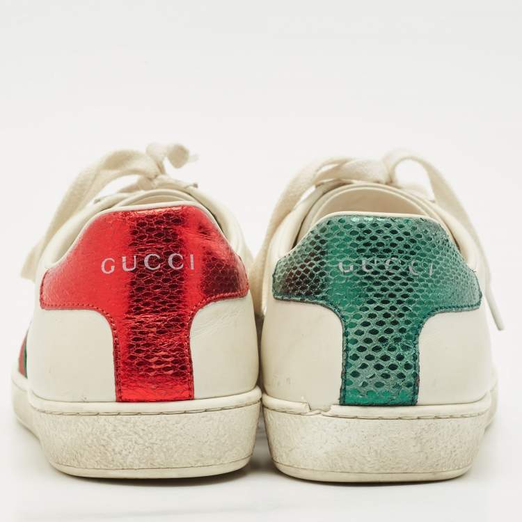 مملوكة مسبقًا Gucci White Leather Ace Bee Embroidered Low Top Sneakers Size 38