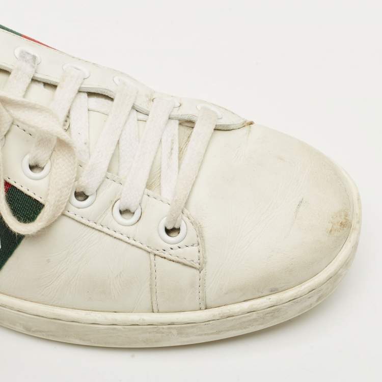 مملوكة مسبقًا Gucci White Leather Ace Bee Embroidered Low Top Sneakers Size 38