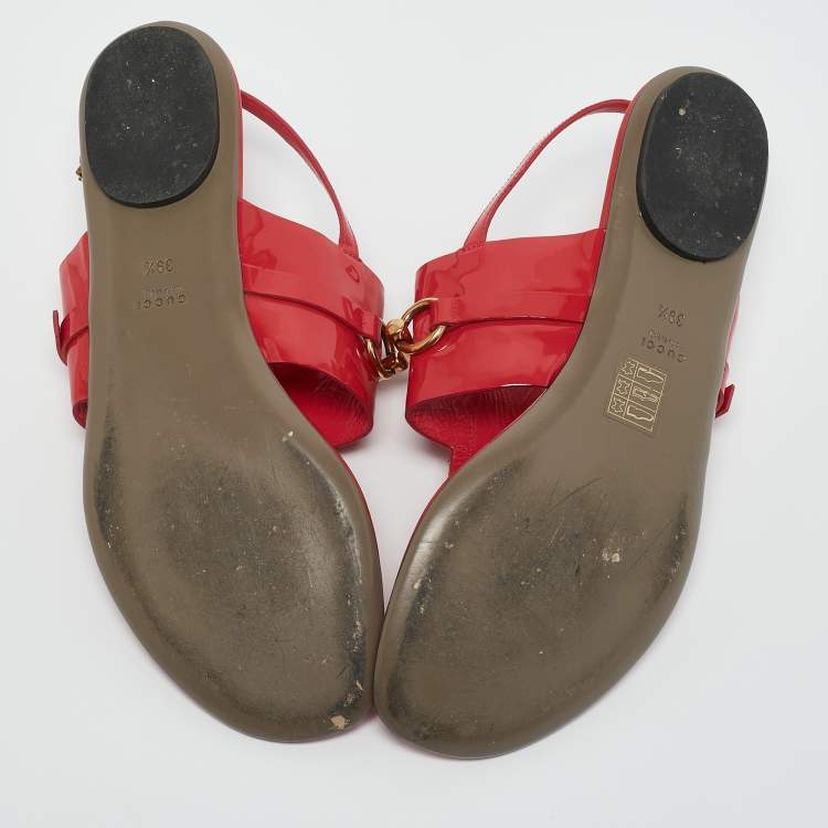 Pre Owned Gucci Pink Patent Leather Horsebit Thong Slingback Flat Sandals Size 39.5