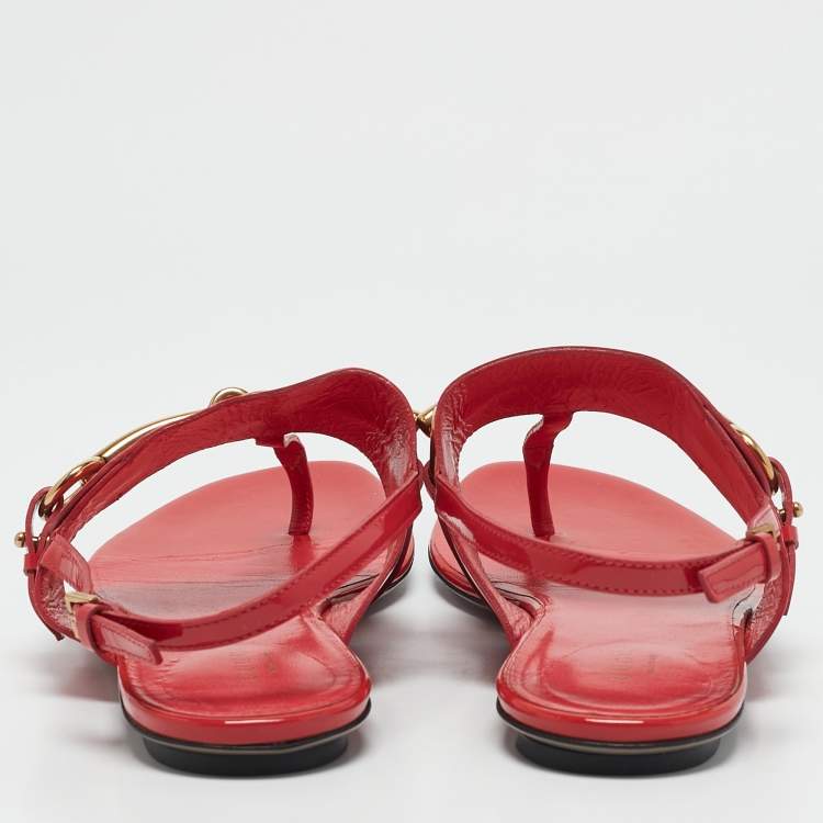 Pre Owned Gucci Pink Patent Leather Horsebit Thong Slingback Flat Sandals Size 39.5