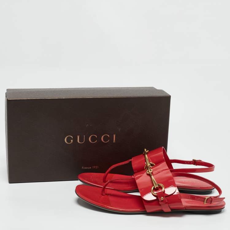 Pre Owned Gucci Pink Patent Leather Horsebit Thong Slingback Flat Sandals Size 39.5