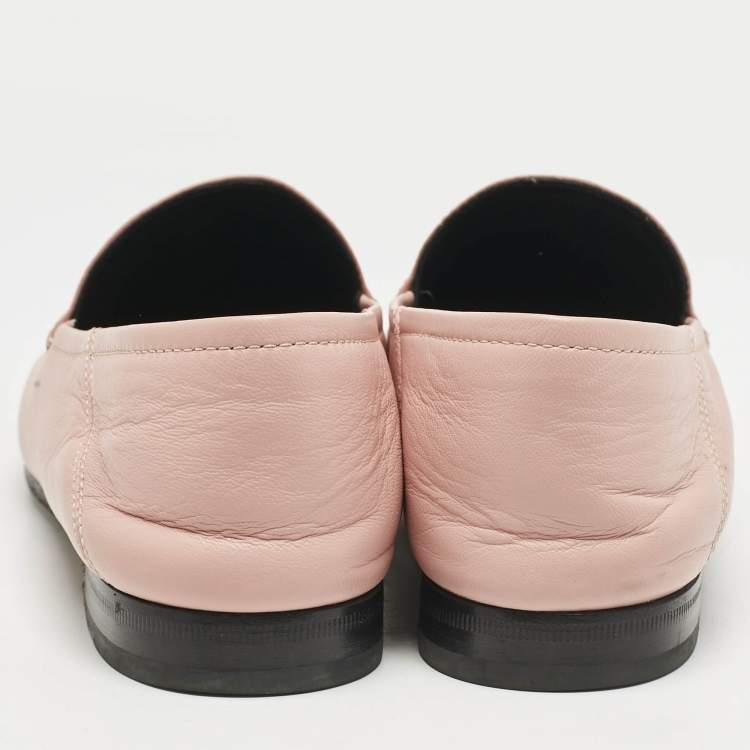 Pre Owned Gucci Pink Leather Horsebit Foldable Loafers Size 41