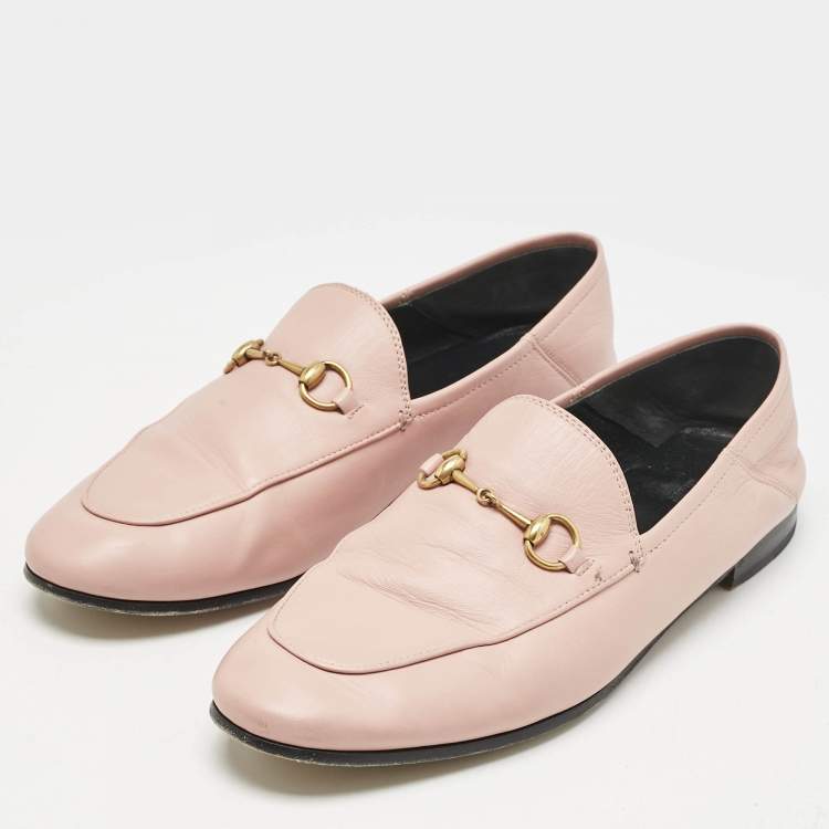 Pre Owned Gucci Pink Leather Horsebit Foldable Loafers Size 41