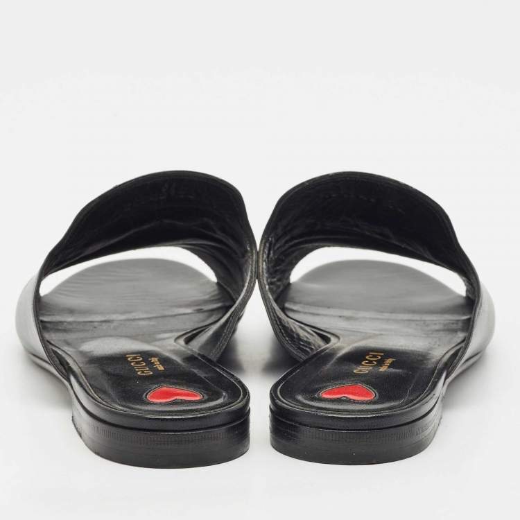 Pre Owned Gucci Black Leather Princetown Horsebit Flat Slide Sandals Size 38