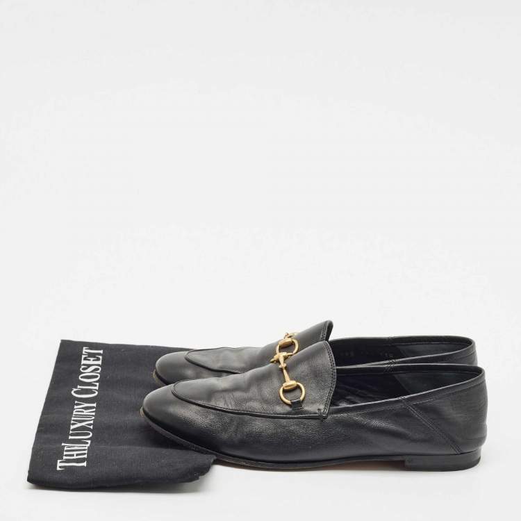 Pre Owned Gucci Black Leather Jordaan Horsebit Slip On Loafers Size 39.5