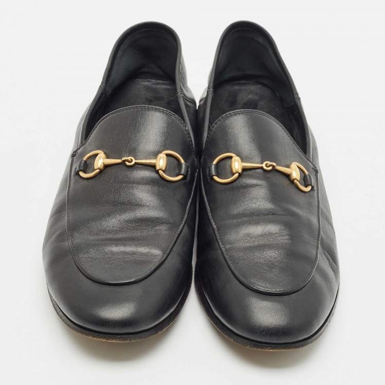 Pre Owned Gucci Black Leather Jordaan Horsebit Slip On Loafers Size 39.5