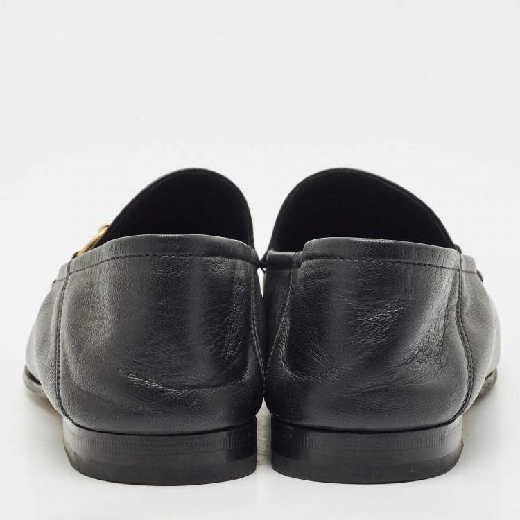 Pre Owned Gucci Black Leather Jordaan Horsebit Slip On Loafers Size 39.5