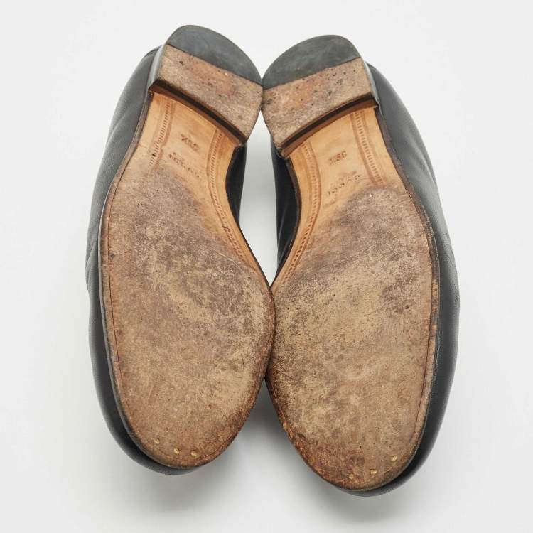 Pre Owned Gucci Black Leather Jordaan Horsebit Slip On Loafers Size 39.5