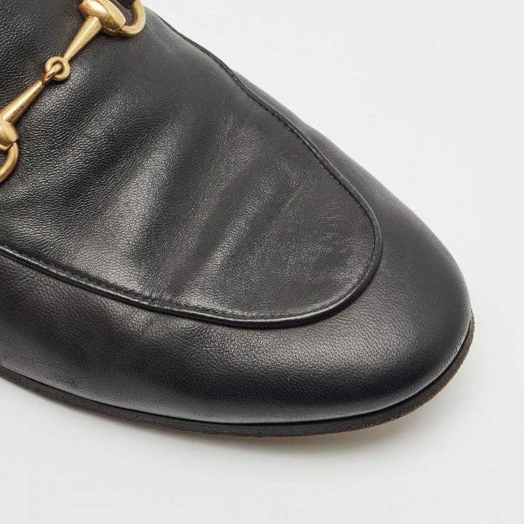 Pre Owned Gucci Black Leather Jordaan Horsebit Slip On Loafers Size 39.5