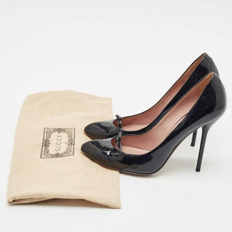Pre Owned Gucci Black Patent Leather Knotted Bow Pointed Toe Pumps Size 38.5
