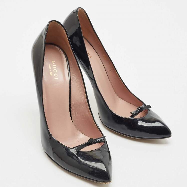 Pre Owned Gucci Black Patent Leather Knotted Bow Pointed Toe Pumps Size 38.5