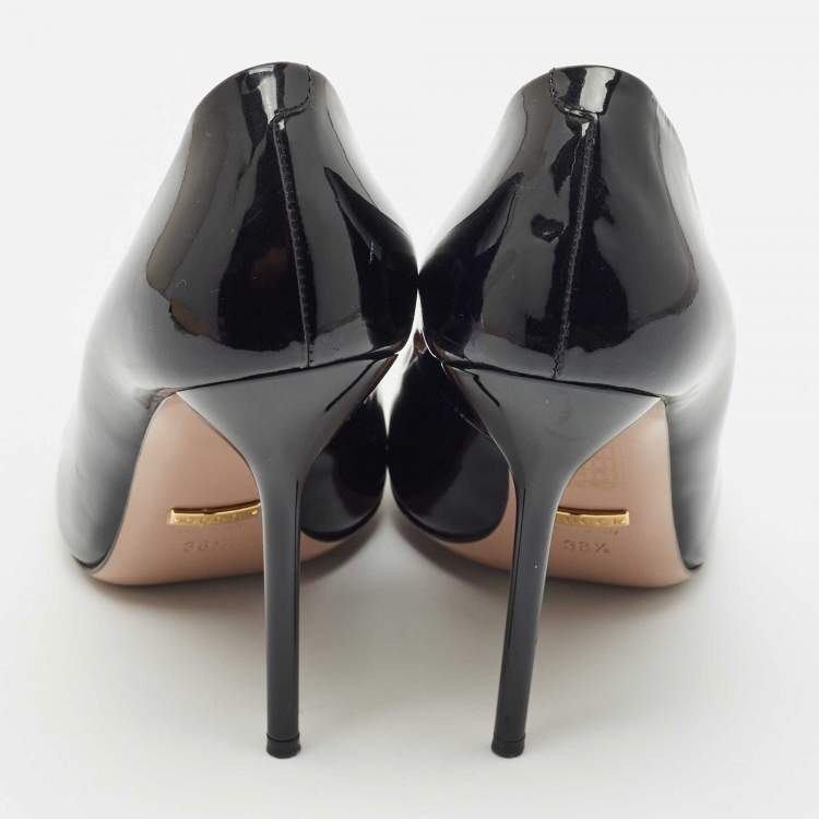 Pre Owned Gucci Black Patent Leather Knotted Bow Pointed Toe Pumps Size 38.5