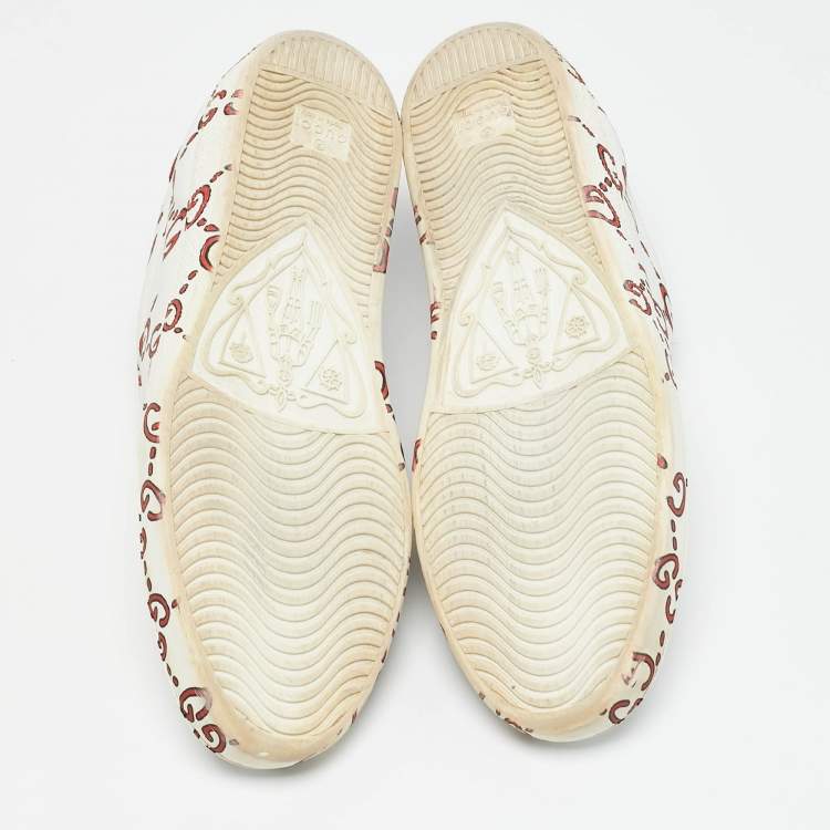 Pre Owned Gucci White Leather Ghost GG Ace Sneakers  Size 40