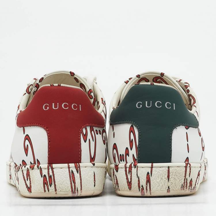 Pre Owned Gucci White Leather Ghost GG Ace Sneakers  Size 40