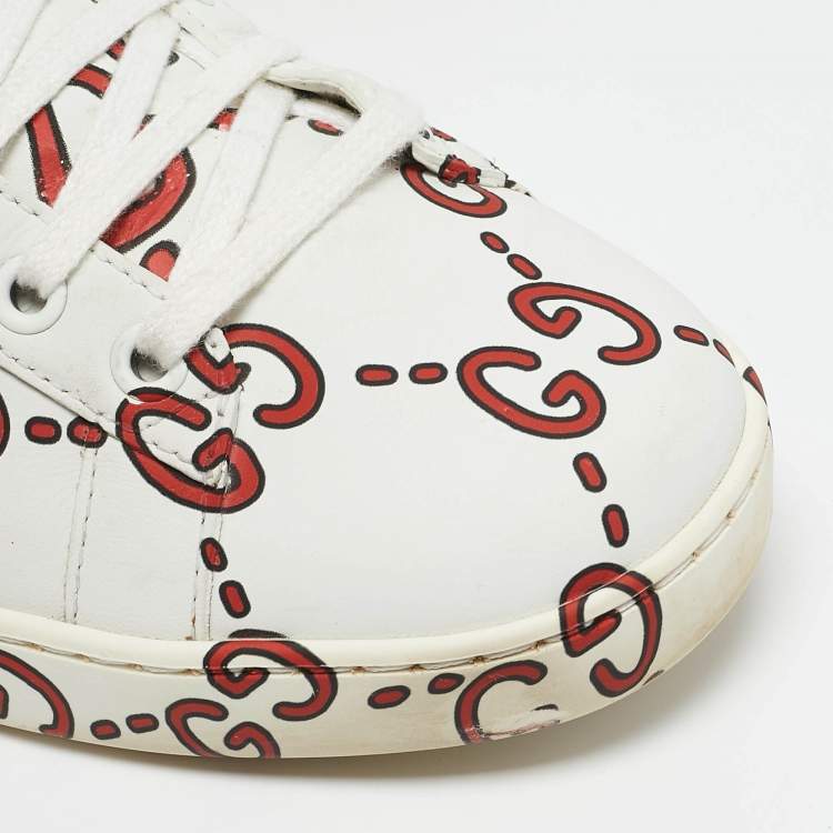 Pre Owned Gucci White Leather Ghost GG Ace Sneakers  Size 40