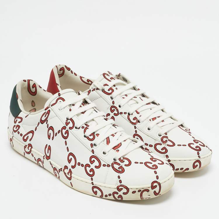 Pre Owned Gucci White Leather Ghost GG Ace Sneakers  Size 40