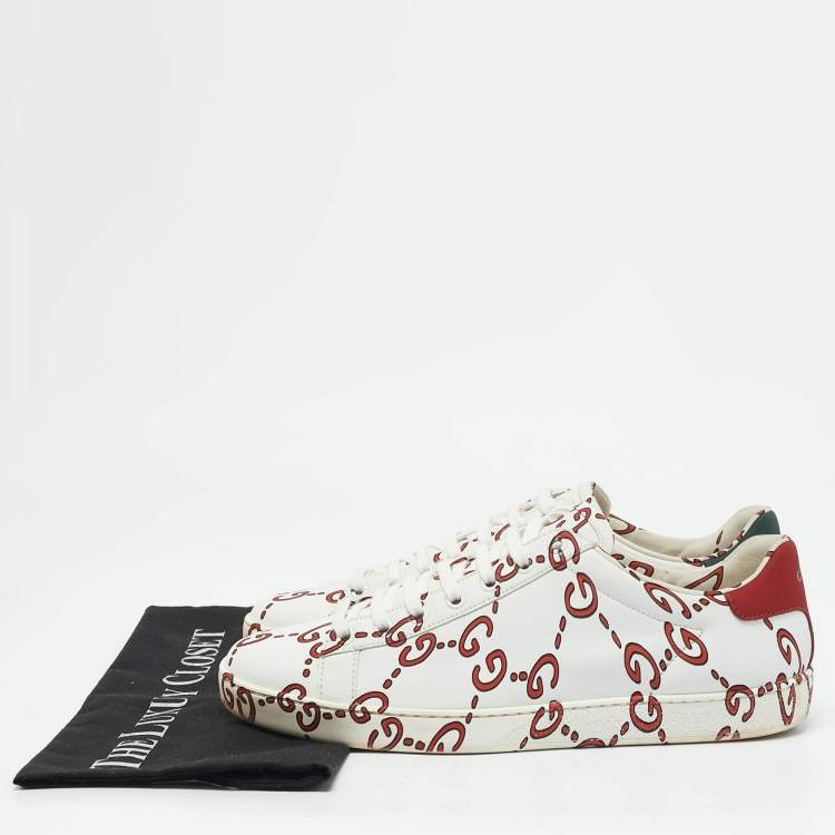 Pre Owned Gucci White Leather Ghost GG Ace Sneakers  Size 40