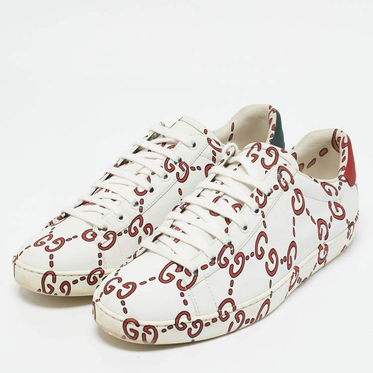 Pre Owned Gucci White Leather Ghost GG Ace Sneakers  Size 40