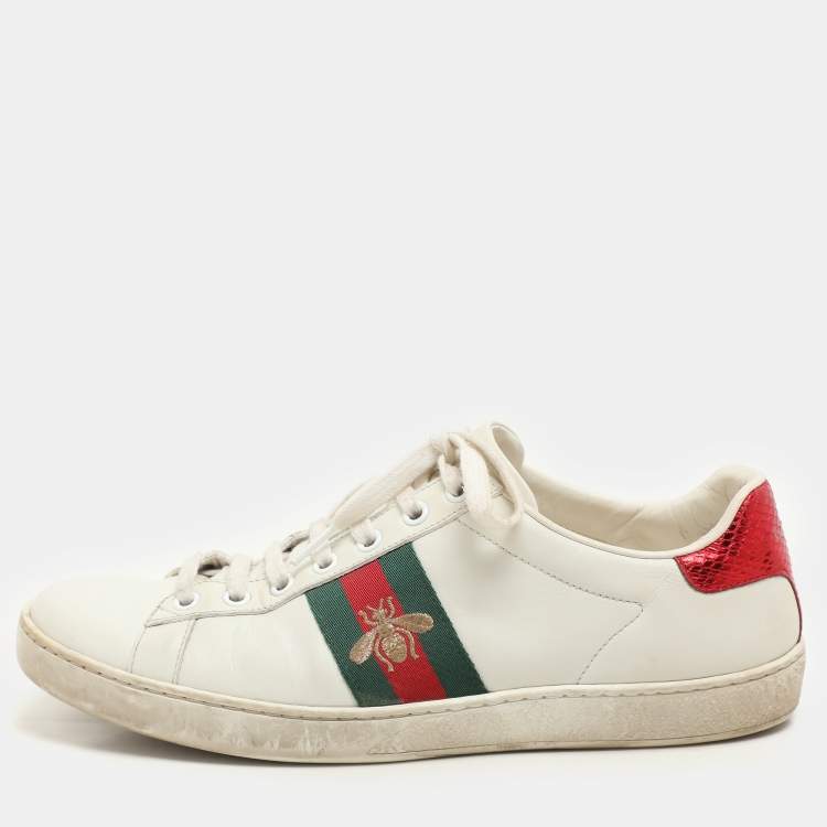 Pre Owned Gucci White Leather Leather Ace Bee Embroidered Low Top Sneakers Size 39
