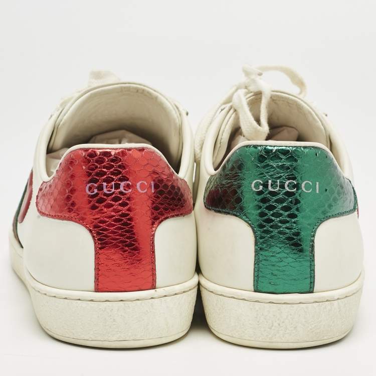 Pre Owned Gucci White Leather Ace Web Heart Detail Lace Up Sneaker Size 41