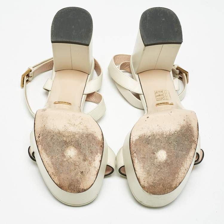 Pre Owned Gucci Cream Leather  Ankle Strap Sandals Size 38.5