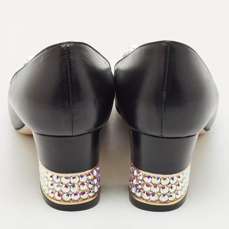 Pre Owned Gucci Black Leather G Crystals Buckle Pumps Size 40.5