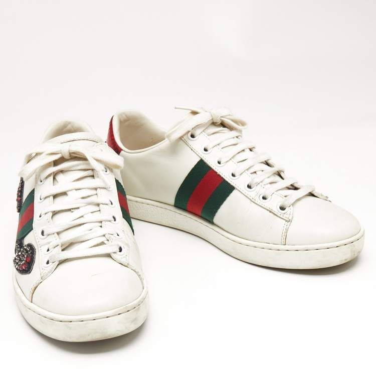Pre Owned Gucci White Leather Ace Arrow Applique Low Top Sneakers Size 36.5