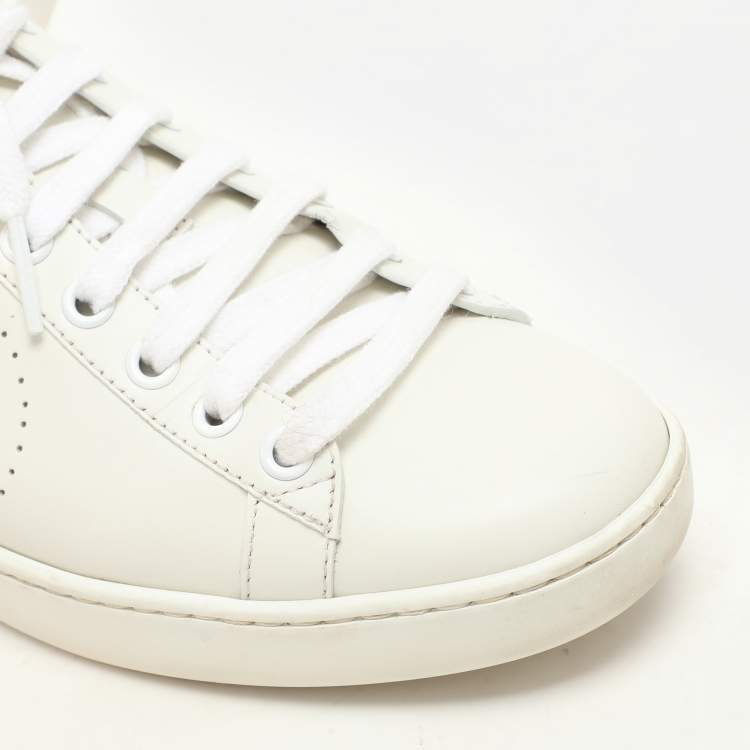 Pre Owned Gucci White/Grey Leather Interlocking G Low Top Sneakers Size 36