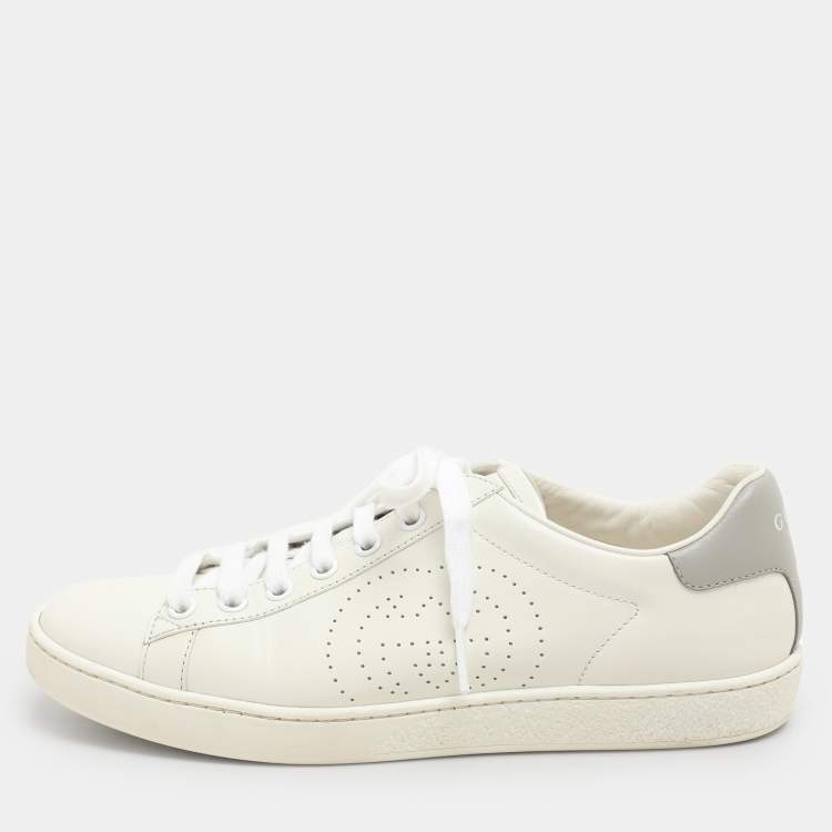 Pre Owned Gucci White/Grey Leather Interlocking G Low Top Sneakers Size 36