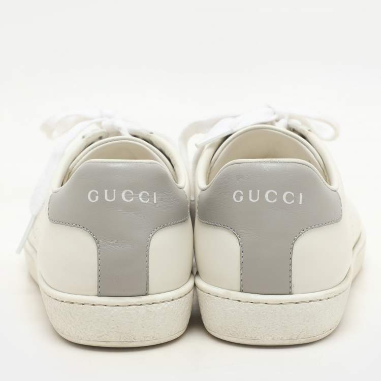 Pre Owned Gucci White/Grey Leather Interlocking G Low Top Sneakers Size 36