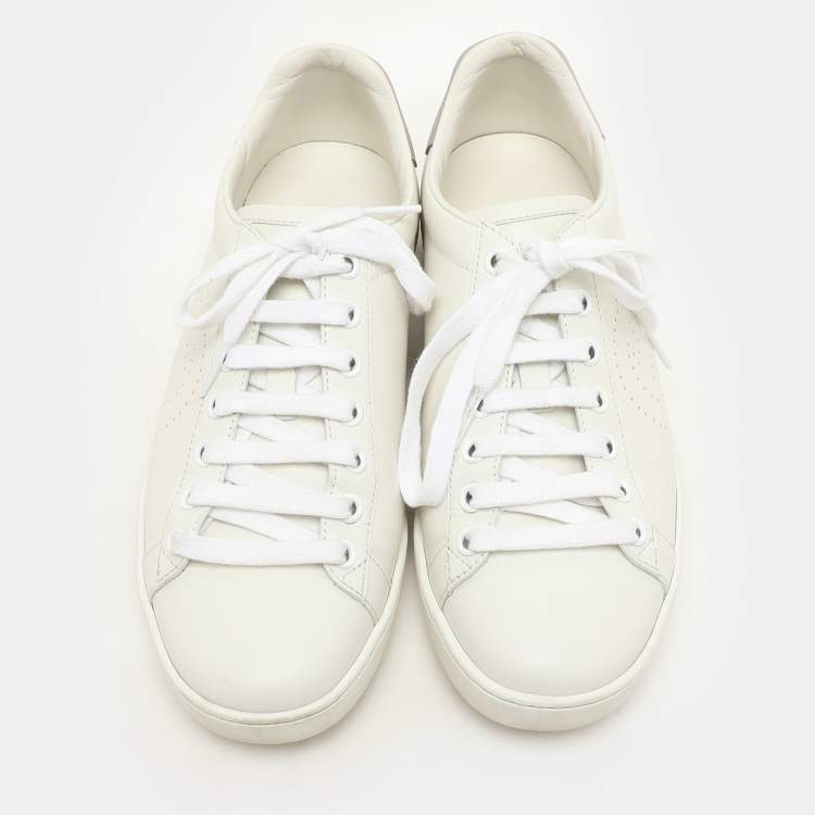 Pre Owned Gucci White/Grey Leather Interlocking G Low Top Sneakers Size 36