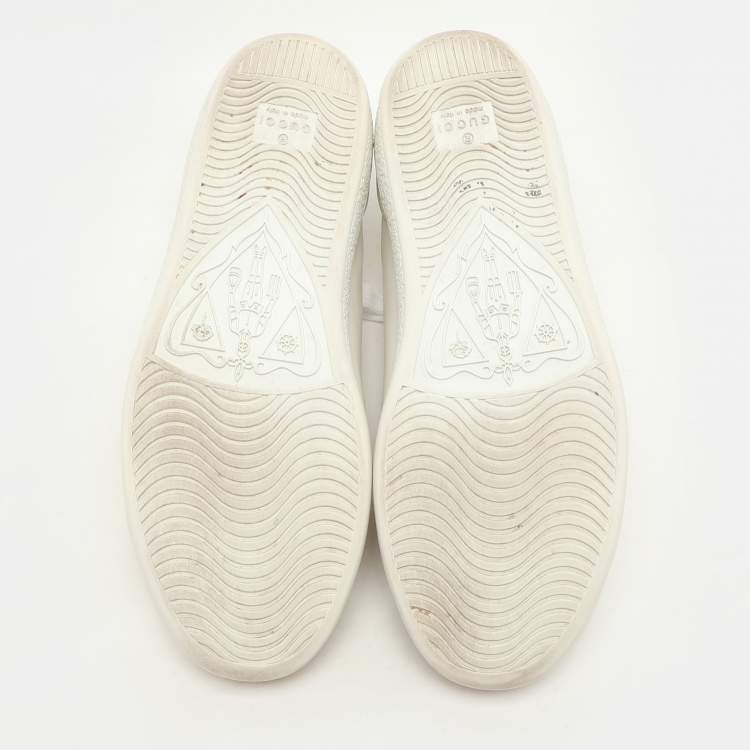 Pre Owned Gucci White/Grey Leather Interlocking G Low Top Sneakers Size 36