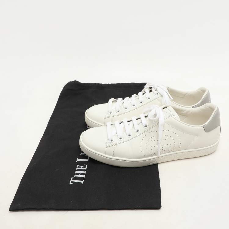 Pre Owned Gucci White/Grey Leather Interlocking G Low Top Sneakers Size 36