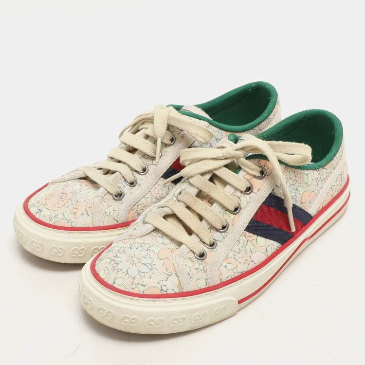 Pre Owned Gucci Multicolor Floral Print Canvas Tennis 1977 Low Top Sneakers Size 37