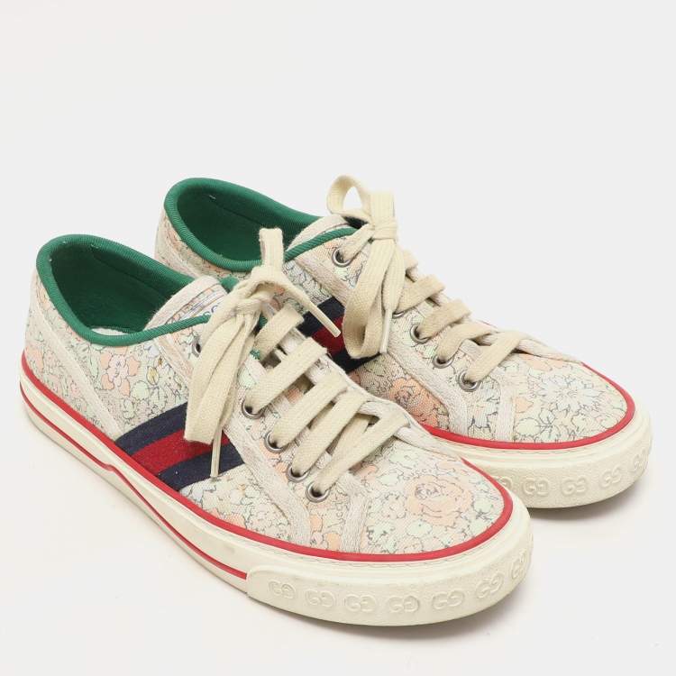 Pre Owned Gucci Multicolor Floral Print Canvas Tennis 1977 Low Top Sneakers Size 37