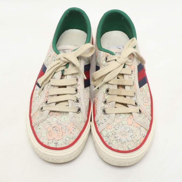 Pre Owned Gucci Multicolor Floral Print Canvas Tennis 1977 Low Top Sneakers Size 37