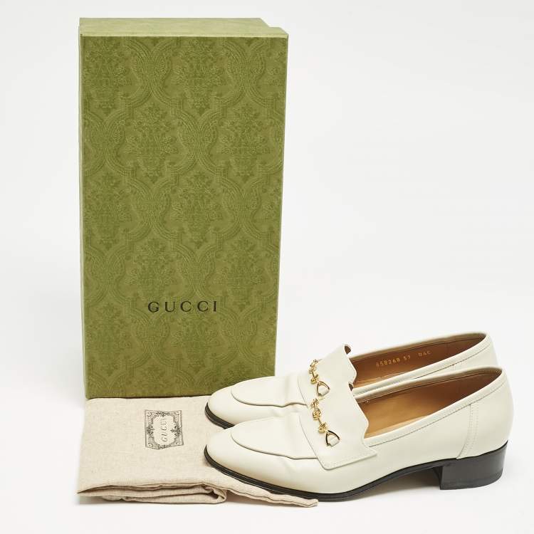 Pre Owned Gucci Off White Leather Interlocking G Horsebit Slip On Loafers Size 37