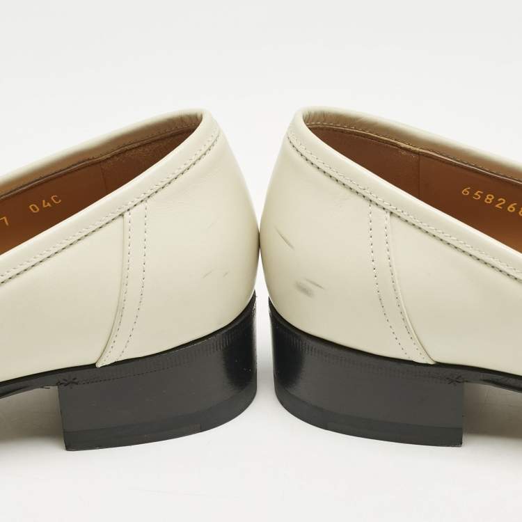 Pre Owned Gucci Off White Leather Interlocking G Horsebit Slip On Loafers Size 37