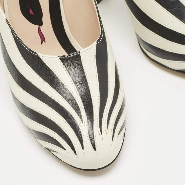 Pre Owned Gucci Cream/Black Leather Mary Jane Pumps Size 41