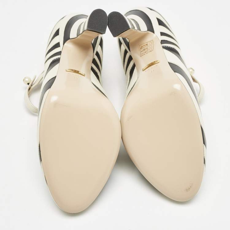 Pre Owned Gucci Cream/Black Leather Mary Jane Pumps Size 41