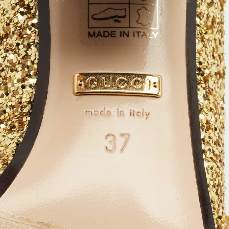 Pre Owned Gucci Gold Glitter Web Peyton GG Marmont Loafer Pumps Size 37