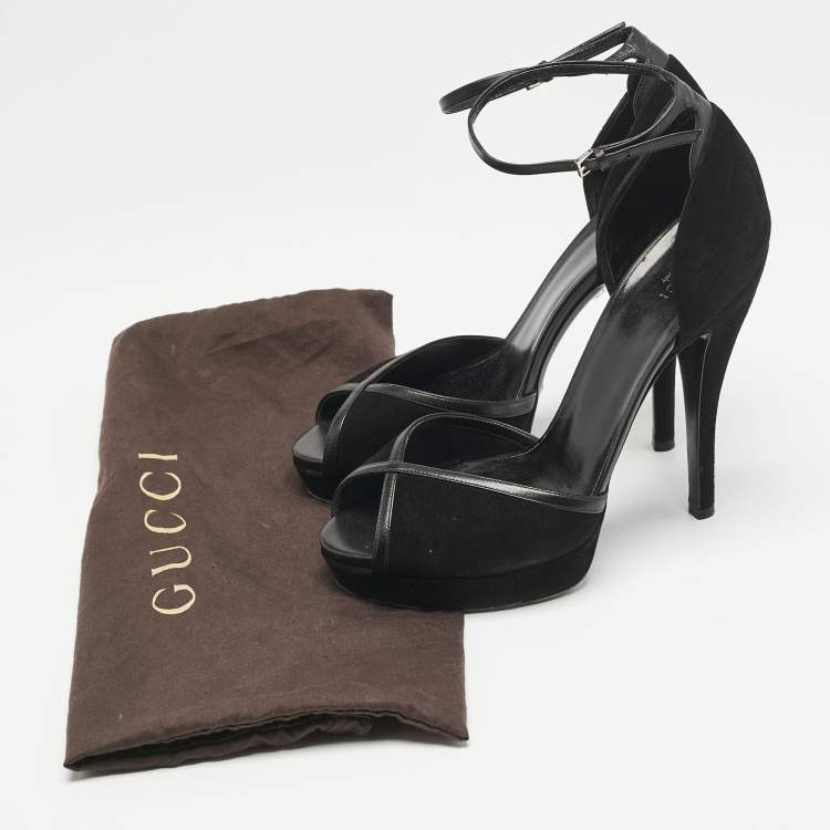 Pre Owned Gucci Black Suede and Leather Ankle Strap Sandals Size 39