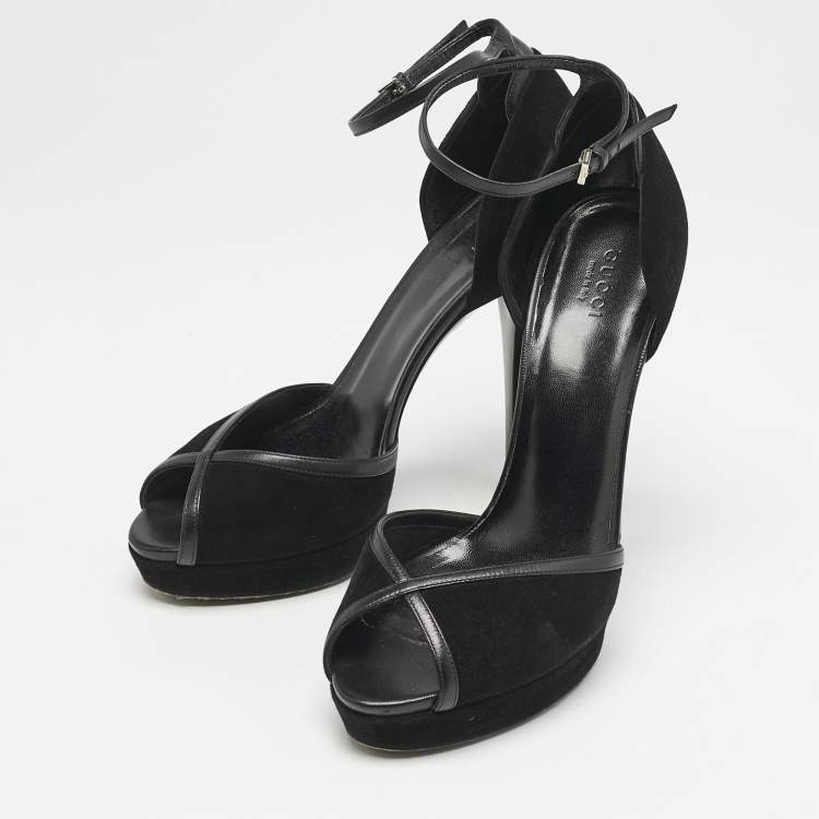 Pre Owned Gucci Black Suede and Leather Ankle Strap Sandals Size 39