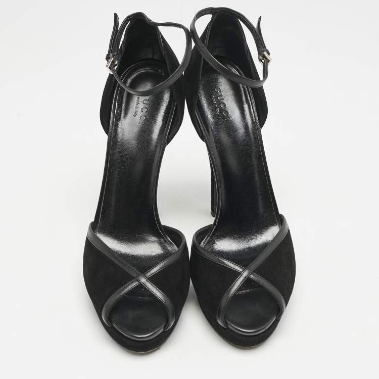 Pre Owned Gucci Black Suede and Leather Ankle Strap Sandals Size 39