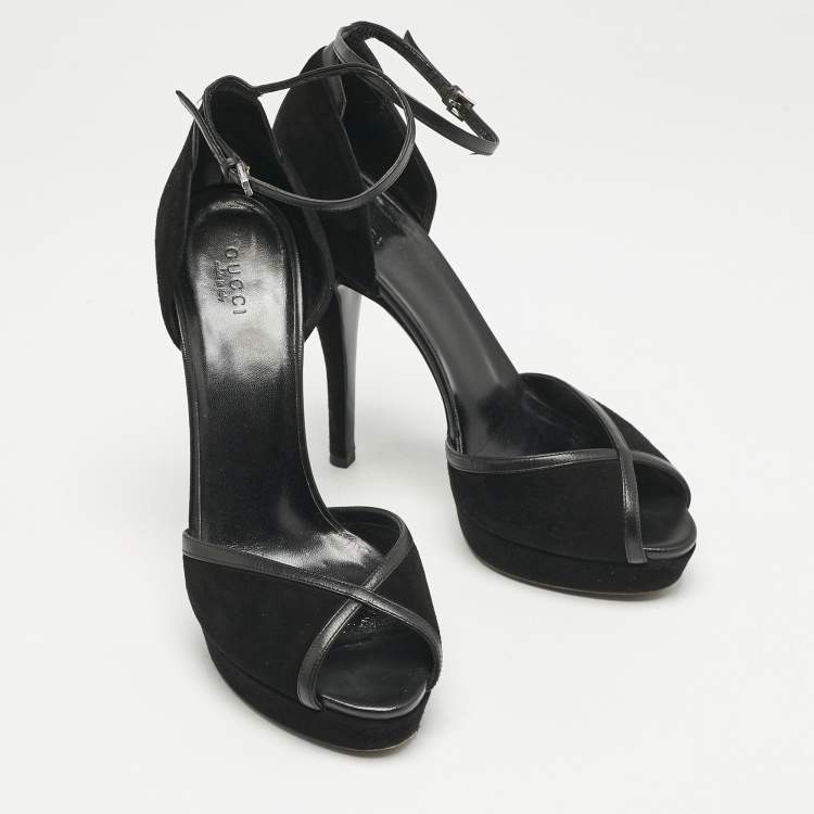 Pre Owned Gucci Black Suede and Leather Ankle Strap Sandals Size 39