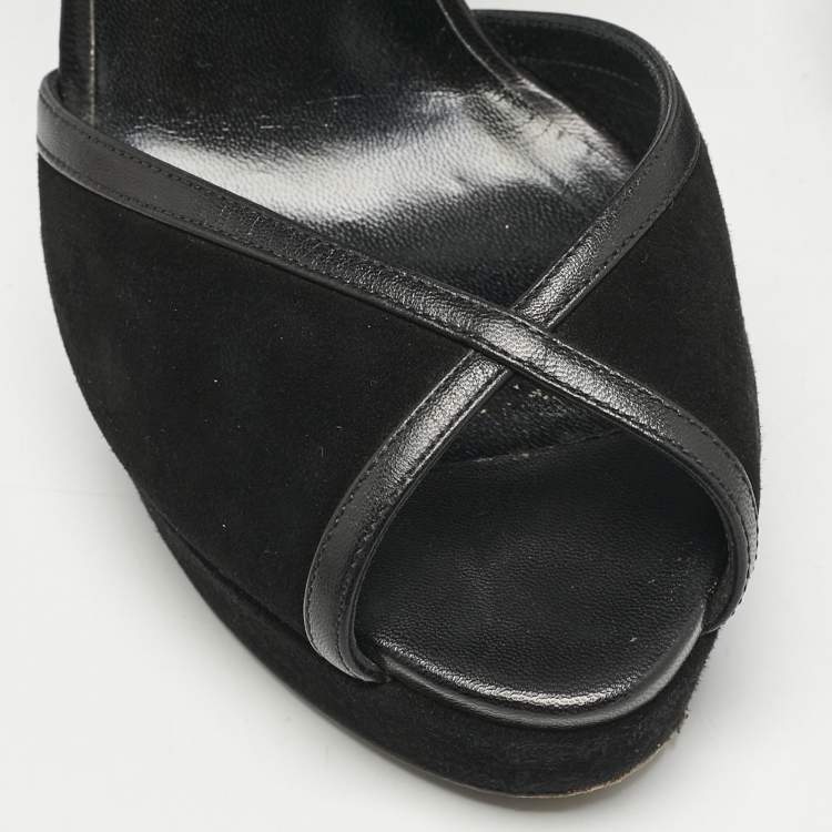Pre Owned Gucci Black Suede and Leather Ankle Strap Sandals Size 39