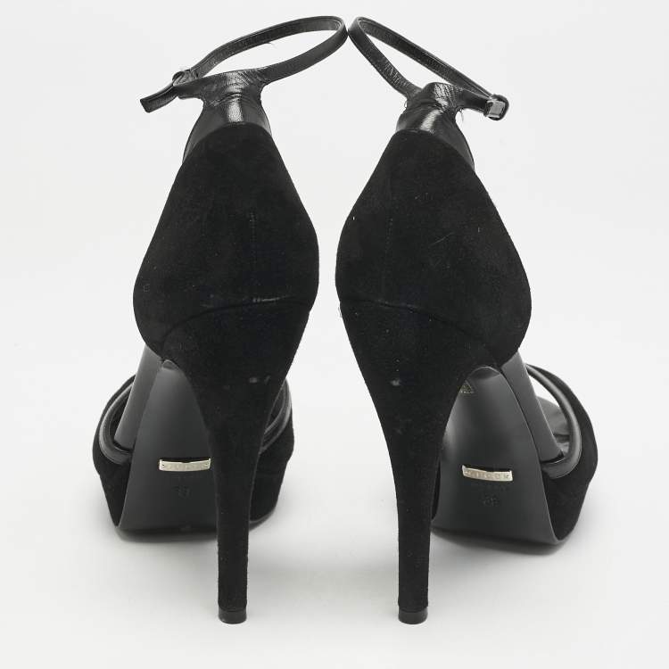 Pre Owned Gucci Black Suede and Leather Ankle Strap Sandals Size 39
