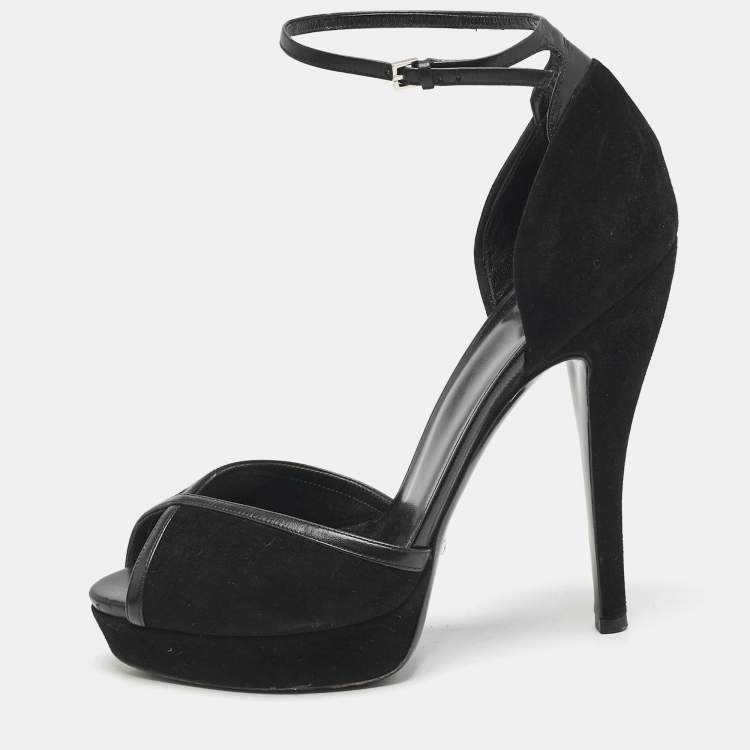 Pre Owned Gucci Black Suede and Leather Ankle Strap Sandals Size 39